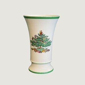 Spode Christmas Tree Flared 5.5" Vase England Green Holiday Decor